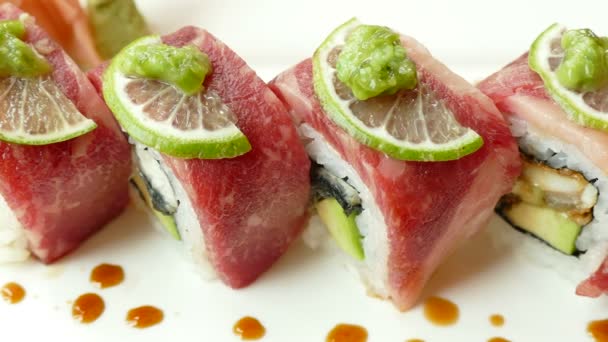 Conjunto de sushi fresco — Vídeo de Stock