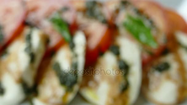 Tomato with mozzarella cheese salad — Stock Video