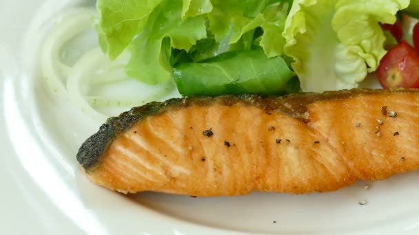 Grilled Salmon steak — Stock Video