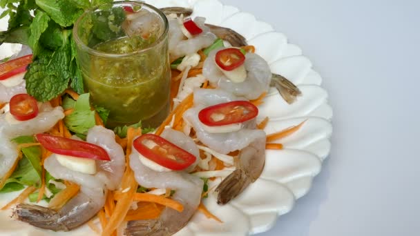 Raw Shrimps with Spicy Seafood — Stock Video