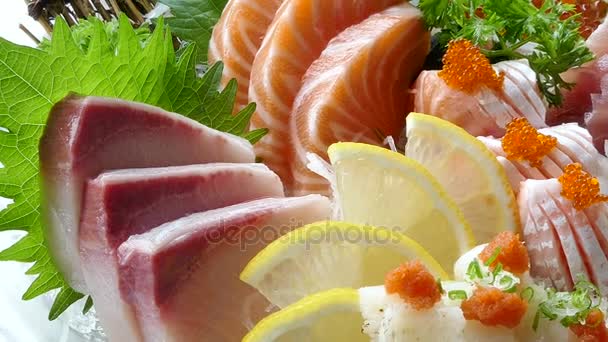 Assorty of raw fish pieces — Stock Footage Assorty of raw fish pieces Stock Footage
