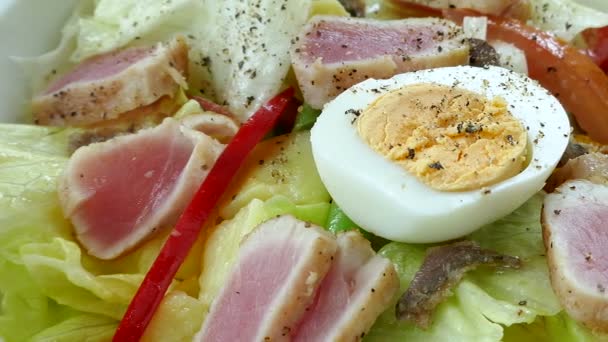Delicious tuna salad — Stock Video