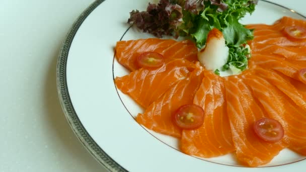 Delicious salmon carpaccio — Stock Video