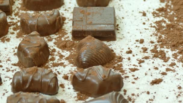 Zbliżenie Pyszne Domowe Czekoladki Kakao Proszku — Wideo stockowe