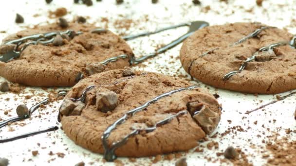 Deliziosi Biscotti Fatti Casa Con Gocce Cioccolato Sfondo Bianco — Video Stock