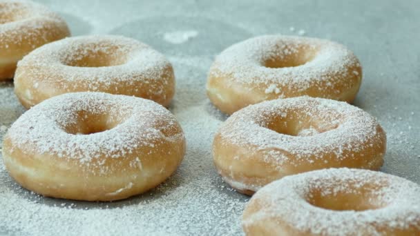 Rosquillas Caseras Dulces Con Azúcar Glas Parte Superior — Vídeo de stock