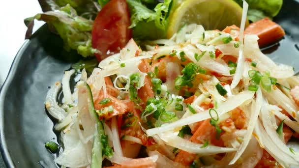 Delicious fresh spicy crab stick salad, video — Stock Footage Delicious Fresh Spicy Crab Stick Salad Video Video Clip