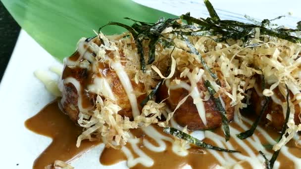 Delicious Fresh Takoyaki Traditional Japanese Cuisine Video — Stock Video