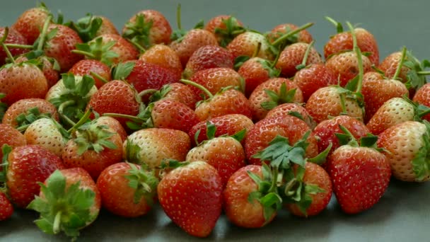 Haufen Frischer Erdbeeren Lebensmittel Hintergrund Video — Stockvideo