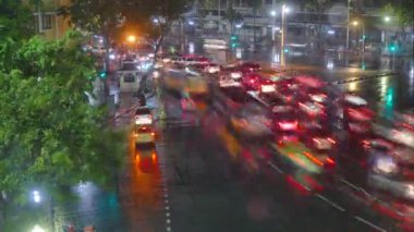  4 k video lapse zaman geceleri, Tayland Bangkok meşgul trafik