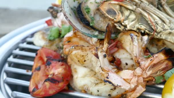 Deliciosos Mariscos Mixtos Parrilla Vídeo — Vídeos de Stock