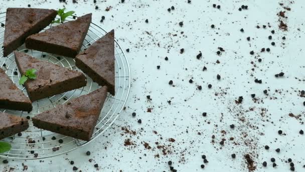 Υπέροχο Brownie Σοκολάτας Κέικ Στο Μεταλλικό Πλέγμα — Αρχείο Βίντεο