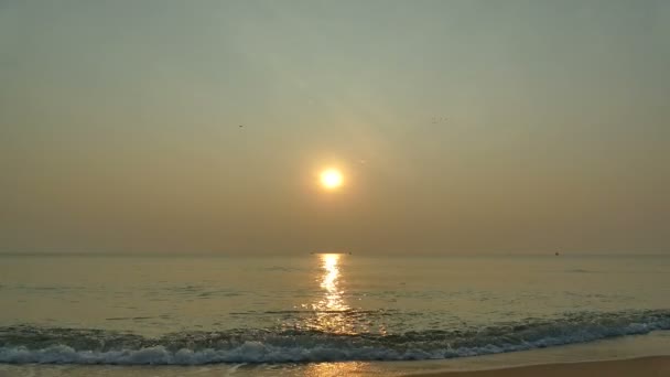 Sonnenuntergang Blick Auf Meereswellen Sandstrand Und Dramatischen Himmel — Stockvideo