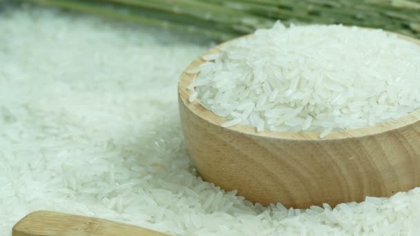 Raw Rice Wooden Bowl Video — Stock Video