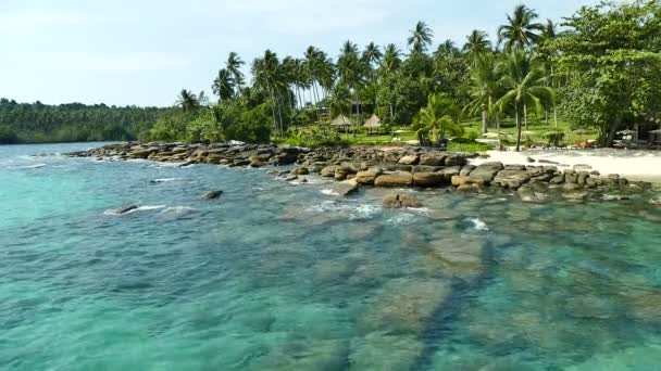 Playa Tropical Con Palmeras Olas Azules Del Océano — Vídeos de Stock