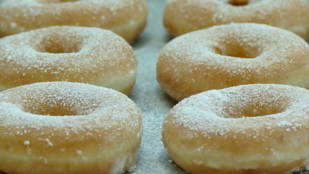 Rosquillas Caseras Dulces Con Azúcar Glas Parte Superior — Vídeo de stock