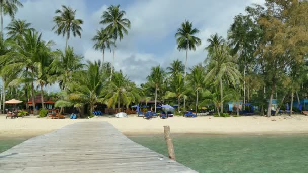 Tropischer Strand Mit Palmen Und Holzsteg — Stockvideo