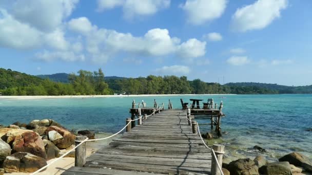 Tropischer Strand Mit Palmen Und Holzbrücke — Stockvideo