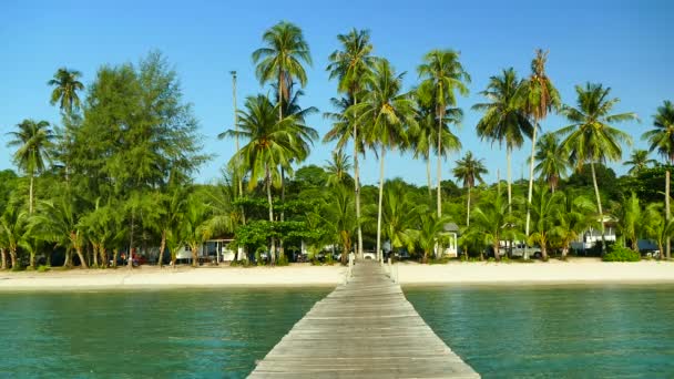 Spiaggia Tropicale Con Molo Legno Nella Giornata Sole — Video Stock