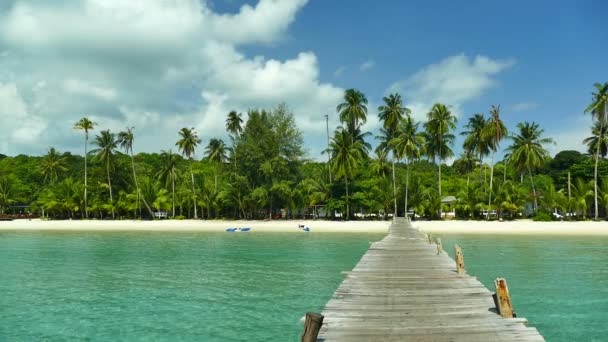 Tropischer Strand Mit Holzsteg Sonnigem Tag — Stockvideo