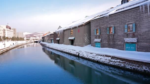 Vacker Vinterdag Kanalen Otaru Hokkaido — Stockvideo