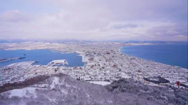 4K Zaman aşımı Japonya 'daki Hakodate Dağı' nın güzel manzarası