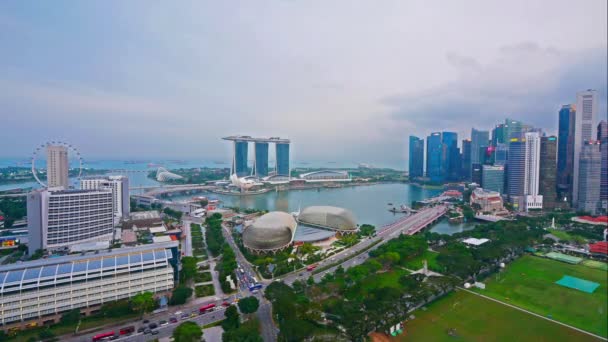 新加坡 2019年1月16日 美丽的时光飞逝的新加坡城市天际线和滨海湾沙滩的风景 — 图库视频影像