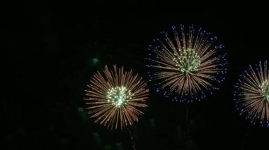 4k klip Gece gökyüzünde Güzel Havai fişek görüntüsü