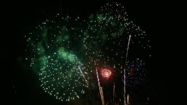 Clip Hermosa Exhibición Fuegos Artificiales Cielo Nocturno — Vídeo de stock