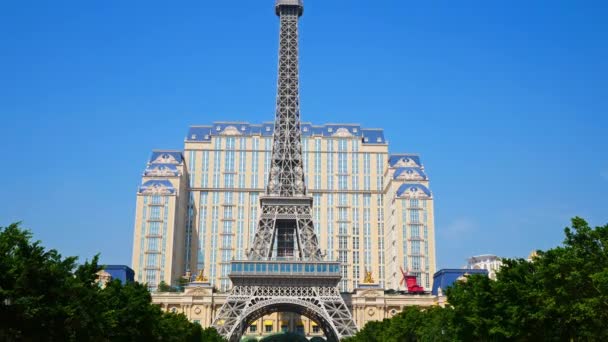 Μακαου Κινα Σεπτεμβριου 2018 Ξενοδοχείο Και Καζίνο Του Παρισιού Στο — Αρχείο Βίντεο