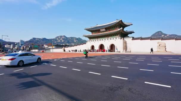 Seoul Coréia Sul Dezembro 2018 Lapso Tempo Palácio Gyeongbokgung Tráfego — Vídeo de Stock