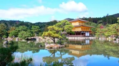 Kyoto, Japonya 'daki Kinkakuji Tapınağı Altın Çadırı ile Renkli Sonbahar.
