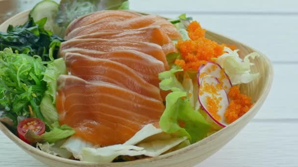 Ízletes Nyers Friss Sashimi Lazaccal Hagyományos Japán Étel — Stock videók