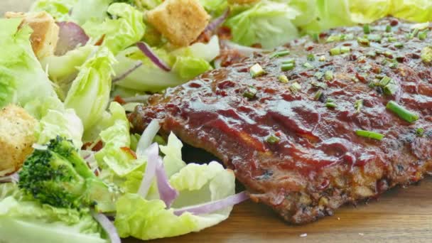 Vynikající Grilovaný Hovězí Steak Zeleninou Hranolky — Stock video