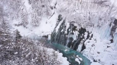 Çam ağaçları ve donmuş nehirlerle muhteşem kış manzarası