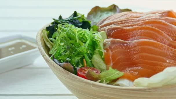 Вкусный Сырой Свежий Сашими Лососем Традиционные Японские Блюда — стоковое видео