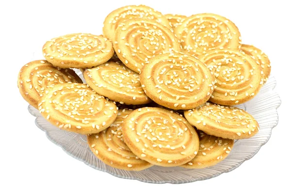 Galletas de pan corto sobre un fondo blanco — Foto de Stock