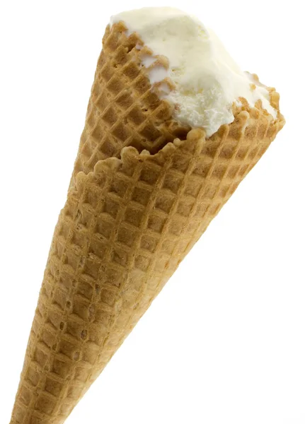 Vanilla ice cream in a waffle cup on white background. — Stock Photo, Image
