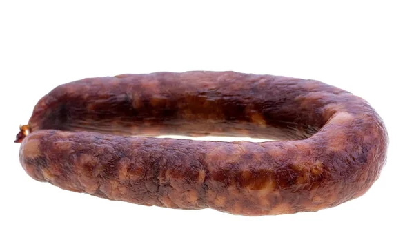 Gebackene hausgemachte Wurst isoliert weißen Hintergrund — Stockfoto