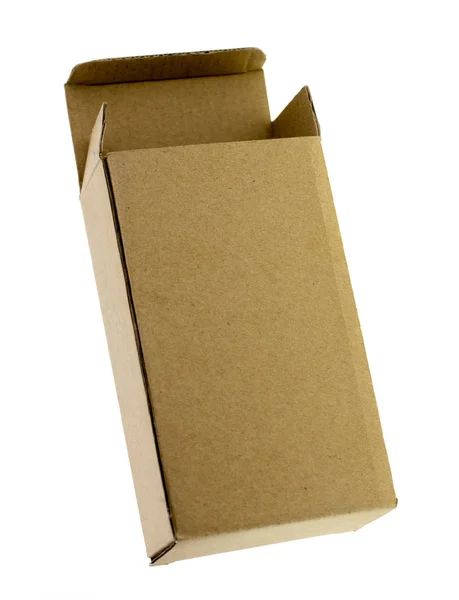 Caixa de papelão aberta isolada em fundo branco. Imagem De Stock