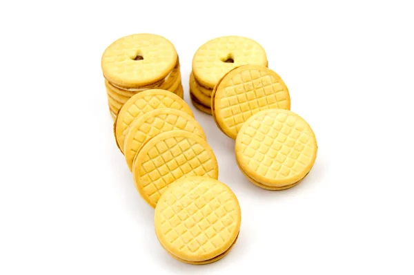 Galletas de pan corto sobre un fondo blanco — Foto de Stock