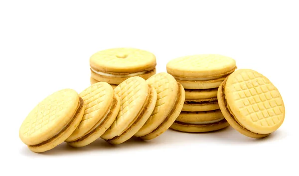 Galletas de pan corto sobre un fondo blanco —  Fotos de Stock