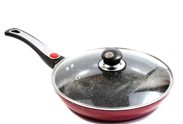 The side view of the red pan with a nonstick surface — Stock Photo, Image