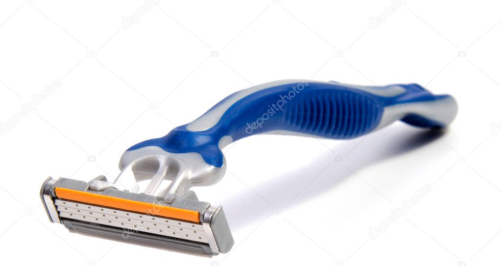 Use disposable shaving machine on white background