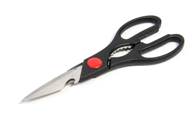 Kitchen scissors shears stainless steel. On a white — Stock Photo, Image