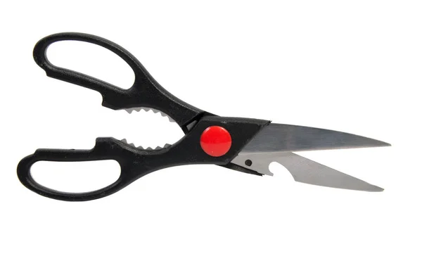 Kitchen scissors shears stainless steel. On a white — Stock Photo, Image