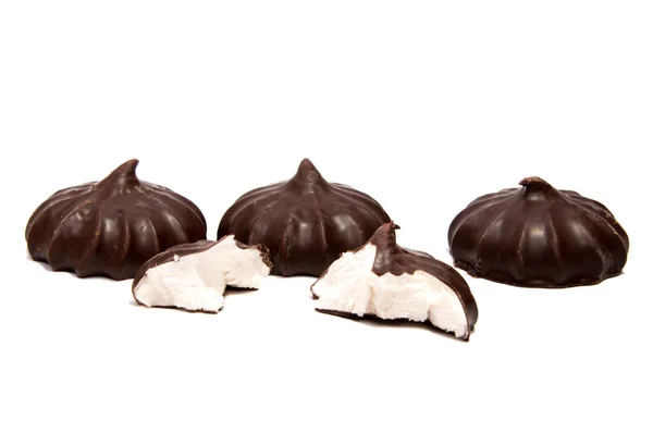 Pile of marshmallows glazed with chocolate. — Stock Photo, Image