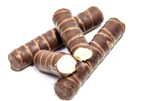 Wafer rolls with chocolate isolated on white — Stock Photo, Image