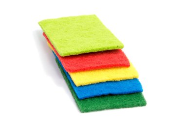 Mutfak scourer yastıkları izole Üstten Görünüm