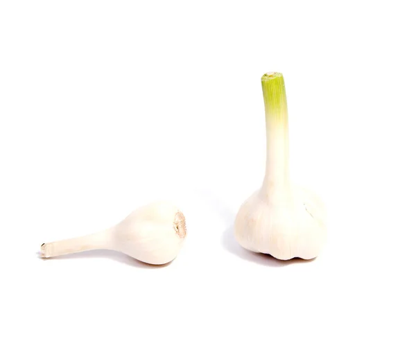 Świeży czosnek organiczny i ząbek czosnku pocięta na białym tle — Zdjęcie stockowe